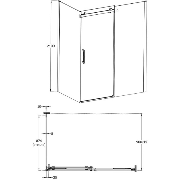 KERAMA MARAZZI Душевая боковая панель CRISTALLO, 90х210, матовый черный 