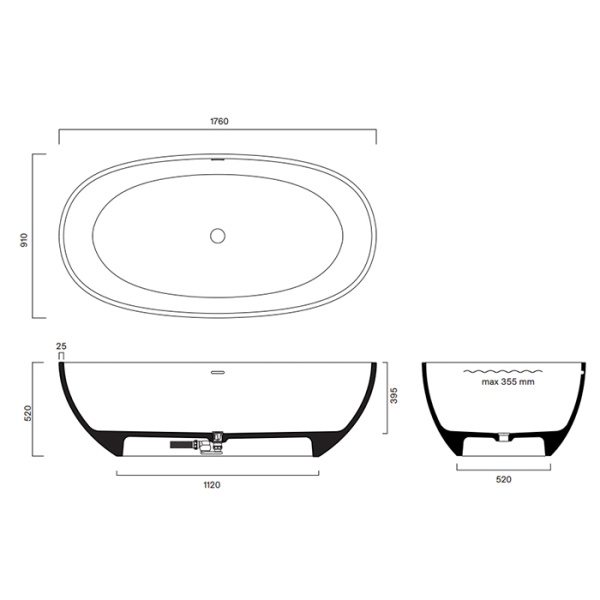Catalano SOLID Ванна  176X91h52 с переливом, сифон в комплекте, цвет Aqua Satinato 