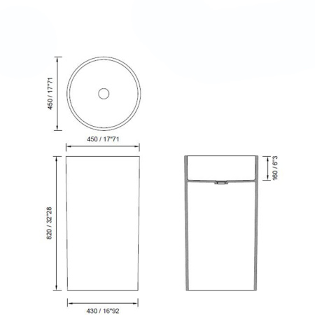 MOMA CIRCULAR TOWER Раковина Ø450 мм., отдельностоящая, слив в пол, с донным клапаном, цвет белый матовый 