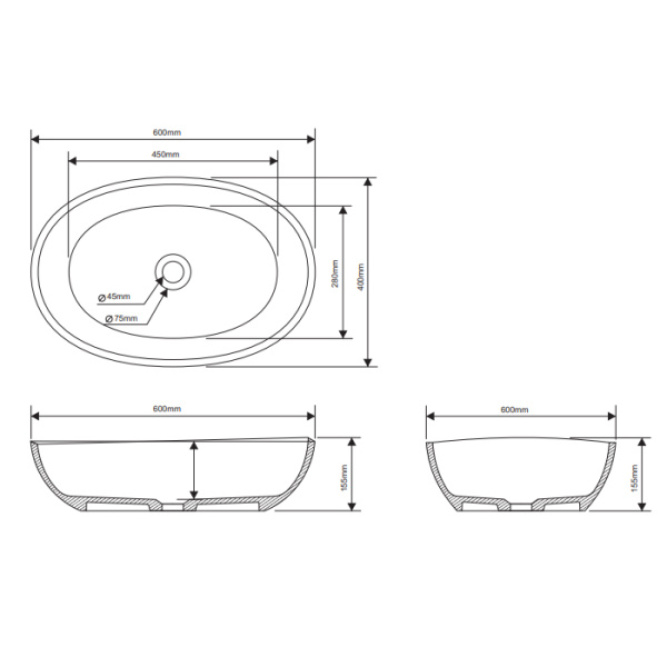 DEA DESIGN Раковина настольная 600х400хh145/155 мм, цвет brown copper 