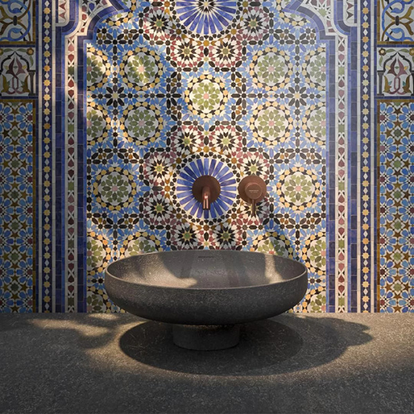 Kerama Marazzi SAFI Раковина накладная 46 с крепежом и донным клапаном, черный камень 