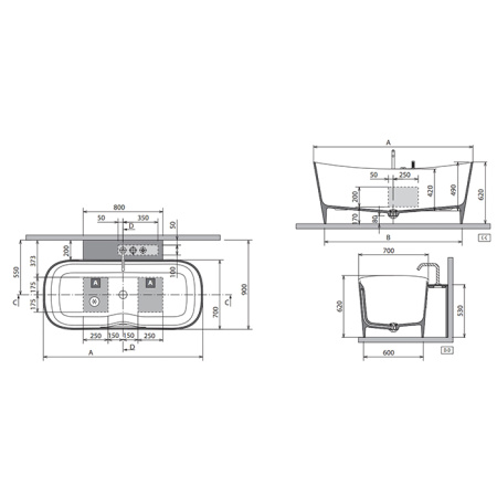 NOVELLINI SHIP Ванна отдельностоящая 1500х700х620 мм., с донным клапаном click-clack, NOVOTECH, цвет белый матовый 