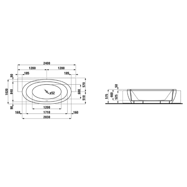 Laufen Alessi One Ванна 2030x1020x460мм, полувстраиваемая,  без гидромасс., без слив-перелива, с каркасом, панелью, материал: акрил, цвет: белый 