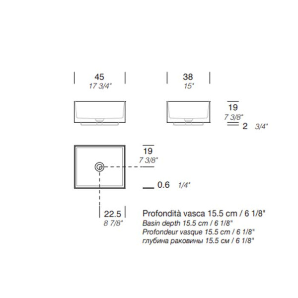 MILLDUE  Раковина  STEP 45_19 накладная из CRISTALPLANT ,45х38х19 см, без отв для смесителя, цвет белый матовый 