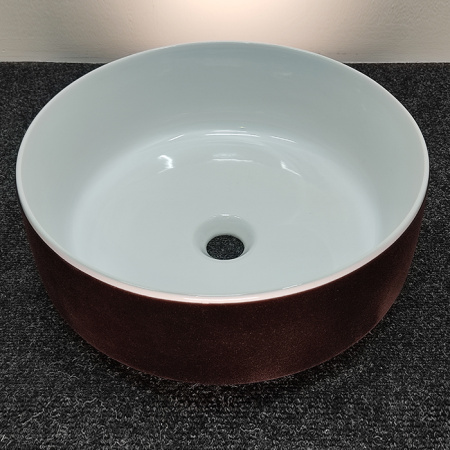 ArtCeram COGNAC Раковина накладная, 42 см, без отв под смес, без слив-перелив, цвет bianco/отделка синтетический бархат цвет testa di moro (НЕ ПР-ся) 