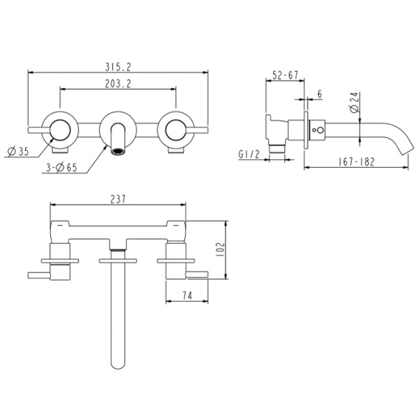 NEMO NM-2316CR Смеситель из стены для раковины с донным клапаном CHROME PLATED 