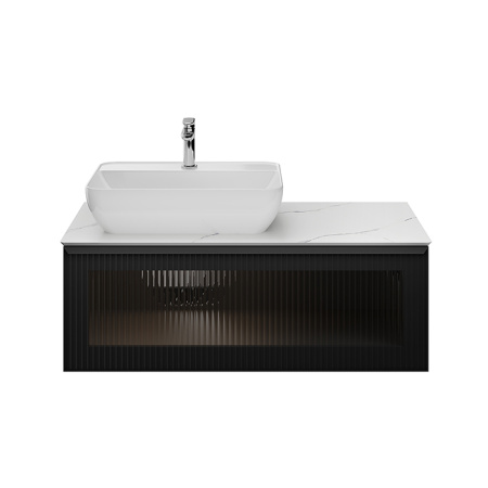 Kerama Marazzi ICONICO Тумба подвесная 100 см. фронт. рифленое стекло, 1 ящик, черная (Цена по АКЦИИ) 