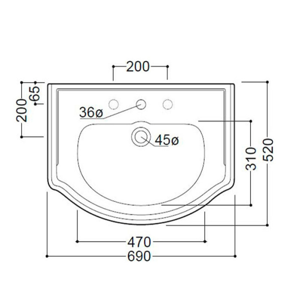KERASAN Retro 69, раковина 69*52см с 3 отв., цвет: белый 