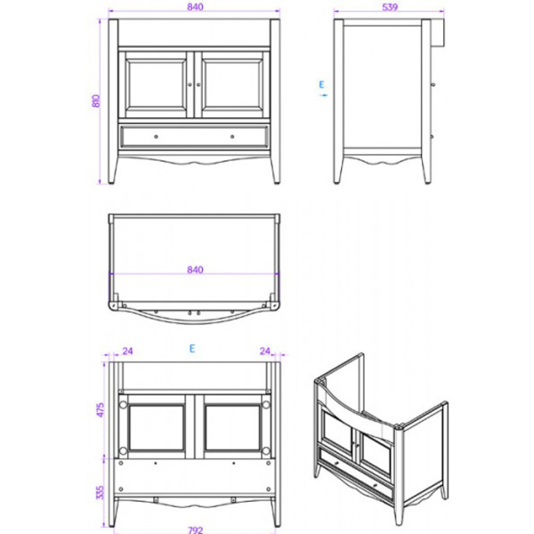 TW Veronica, База с раковиной Simas AR864bi*1 90*56см, с 1отв., 2 распашные дверки+1 выдв.ящик,  доводч. Blum, ручки: Riflesso бронза, цвет: TORTORA 