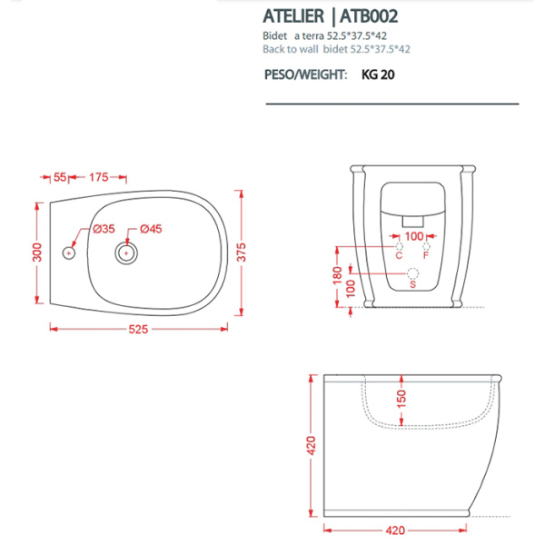 Artceram ATELIER Биде напольное 52,5х37,5хh42см, с 1 отв под смеситель, цвет: черный матовый 