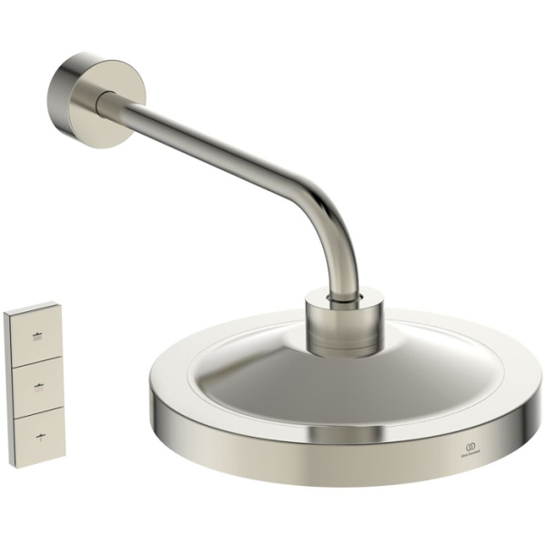 Ideal Standard Solos 3-функц.(Rain, Silkrain, SecondSkin) верхний душ 33см, с LED-подсветкой, с настенным держателем 40см, цвет: PVD Silver Storm 