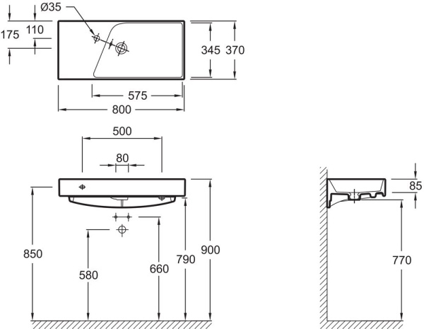 EXP112-00  раковина RYTHMIC /80х37/ (бел.) 