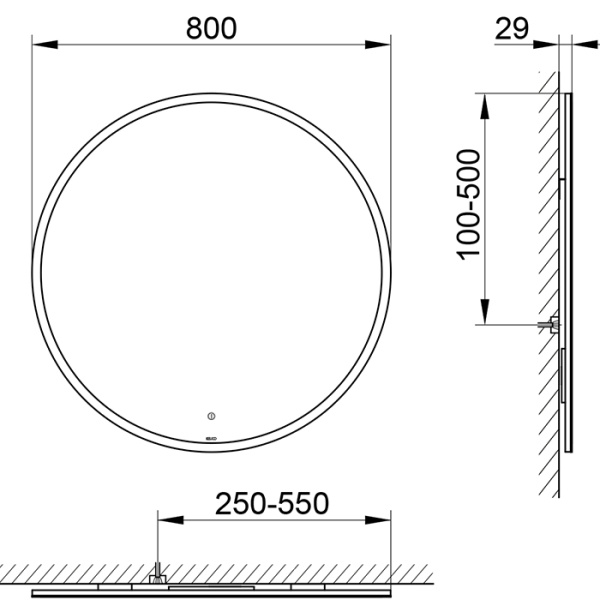 Keuco Зеркало с подсветкой круглое D800мм с регулировкой тона, с обогревом, IP 44, рама по периметру: стакан матовый сенсорный датчик 